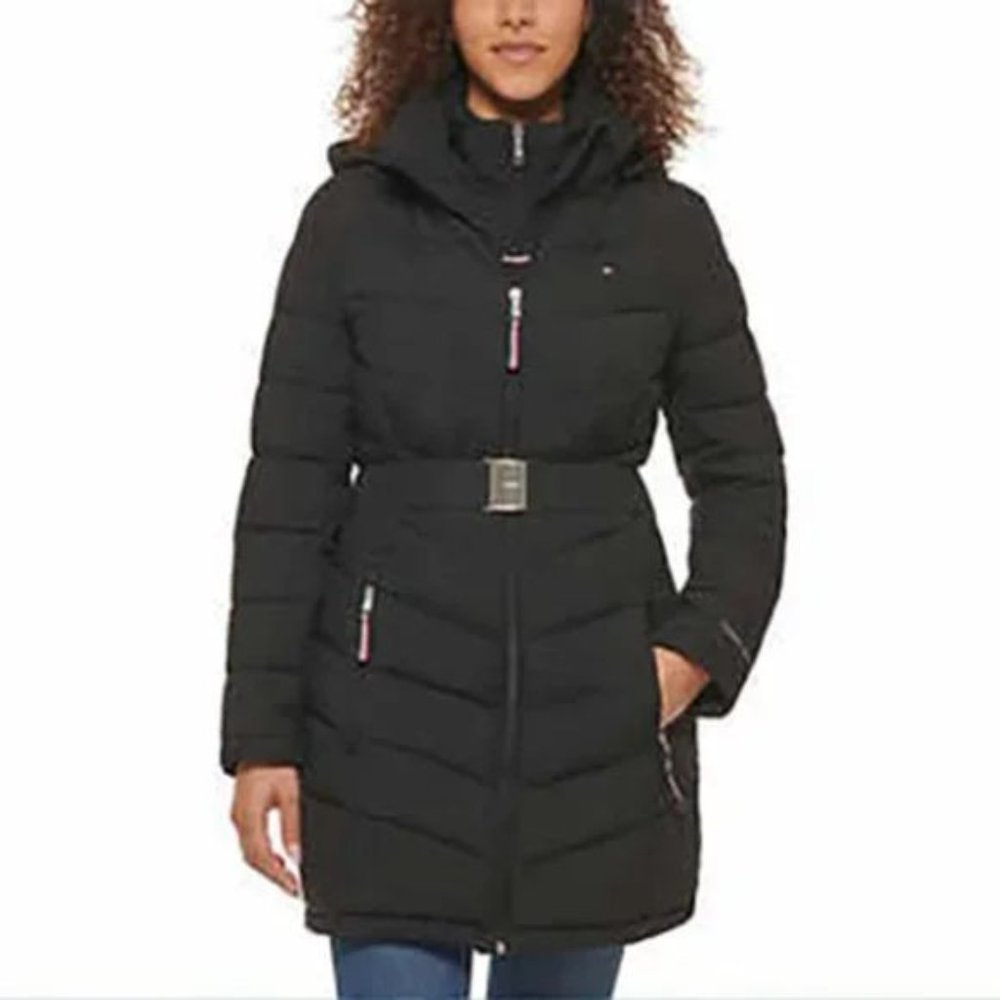 NWT Ladies' Belted Puffer Jacket Tommy Hilfiger  black